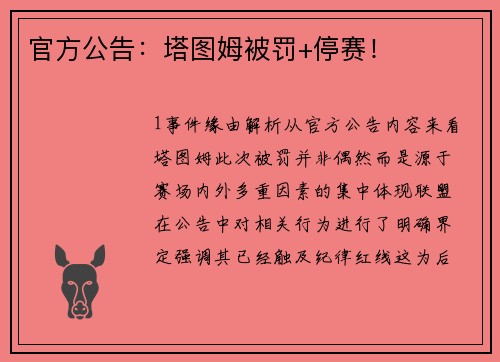 官方公告：塔图姆被罚+停赛！