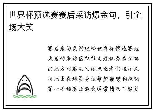 世界杯预选赛赛后采访爆金句，引全场大笑